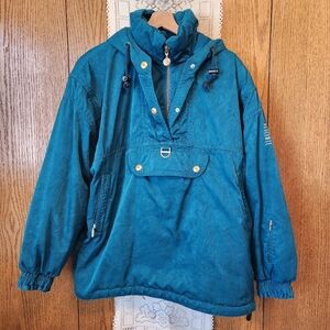 Descente Vintage Teal Hooded Pullover Anorak Ski Jacket